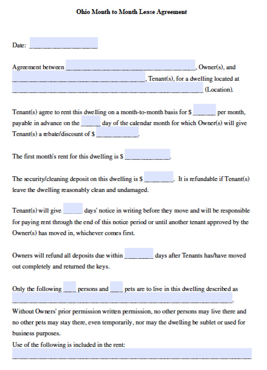 Free Ohio Rental Lease Agreement Templates | PDF | Word