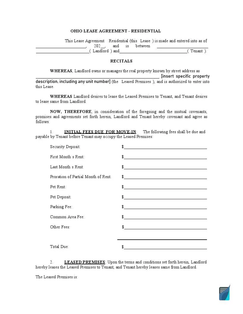 Free Ohio Lease Agreement Forms | OH Rental Templates