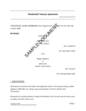 Residential Rental/Lease (Canada) - Legal Templates - Agreements ...