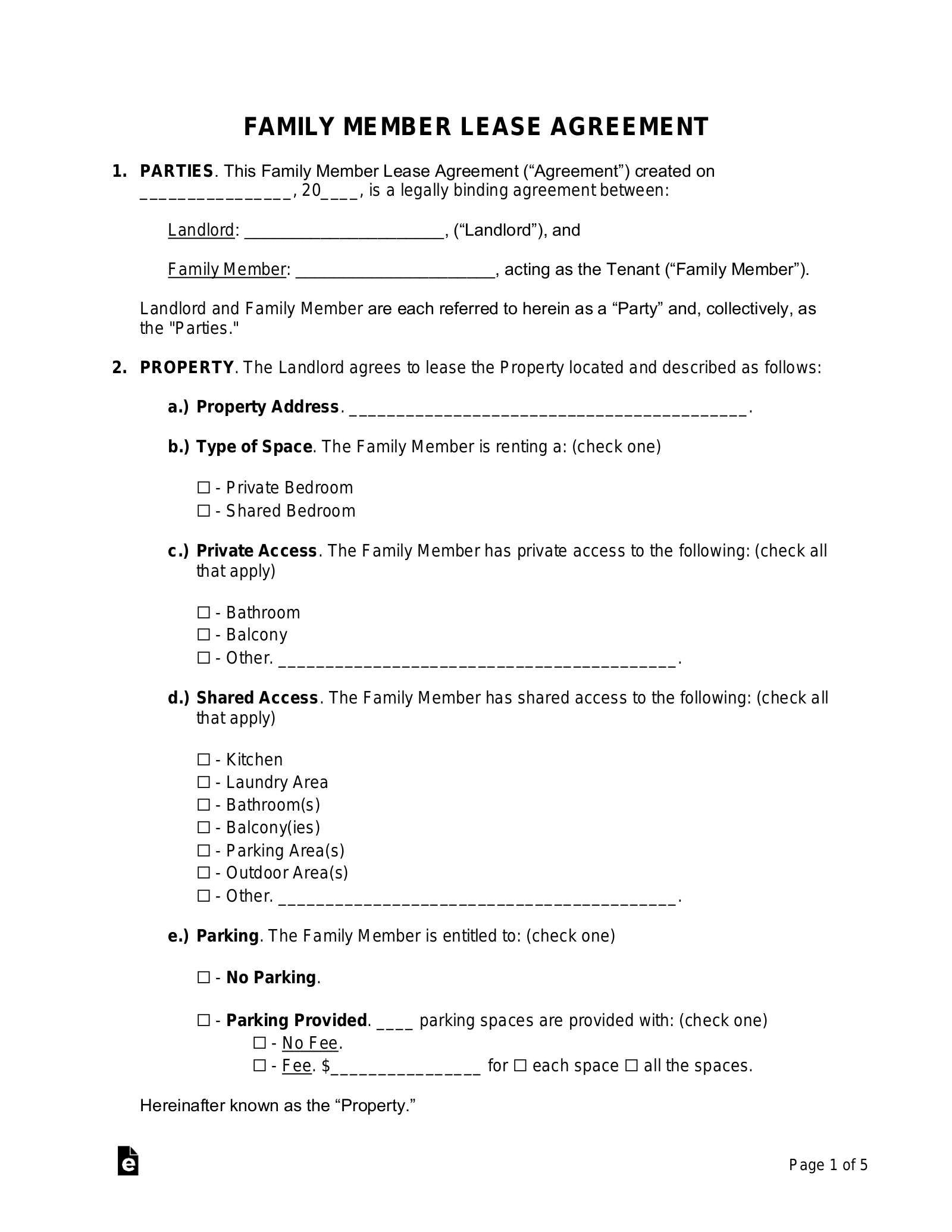 Free Family-Member Lease Agreement Template - PDF | Word - eForms