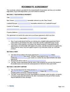 Free Roommate (Room Rental) Agreement Template | PDF | WORD