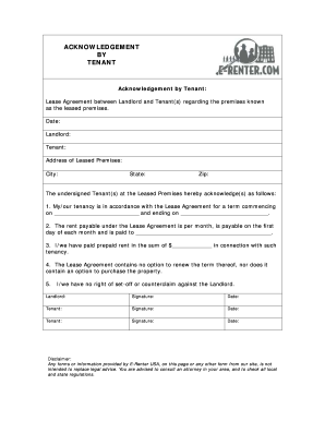 Tenant Acknowledgement Form - Fill Online, Printable, Fillable ...