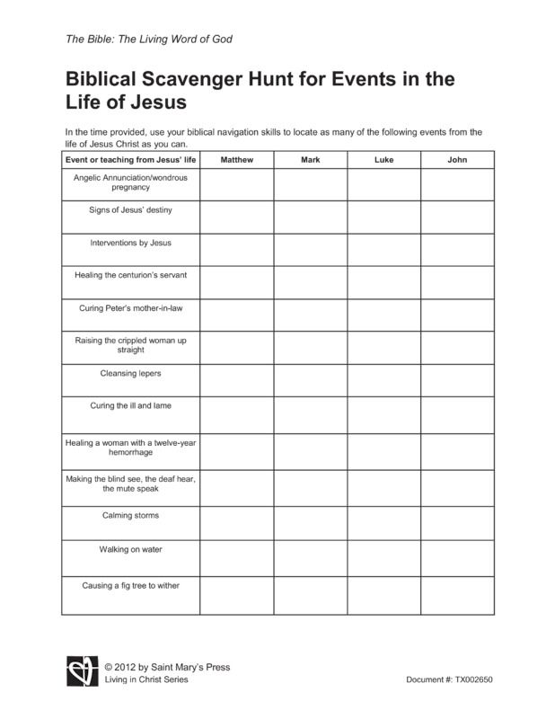 biblical-scavenger-hunt-for-events-in-the-life-of-jesus-youth-worksheets-library for Free Printable Bible Scavenger Hunt Biblical Scavenger Hunt for Events in the Life of Jesus | Youth ... - Worksheets Library for Free Printable Bible Scavenger Hunt