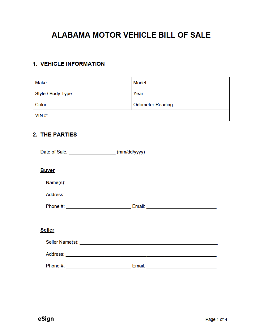 free printable bill of sale alabama