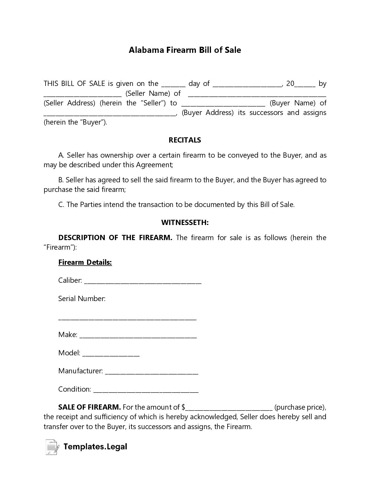 free printable bill of sale alabama