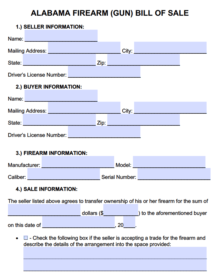 Free Alabama Firearm (Gun) Bill of Sale Form | PDF | WORD