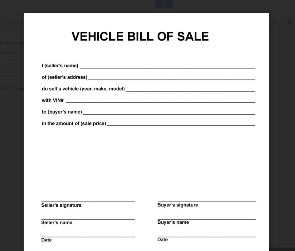 free printable bill of sale document