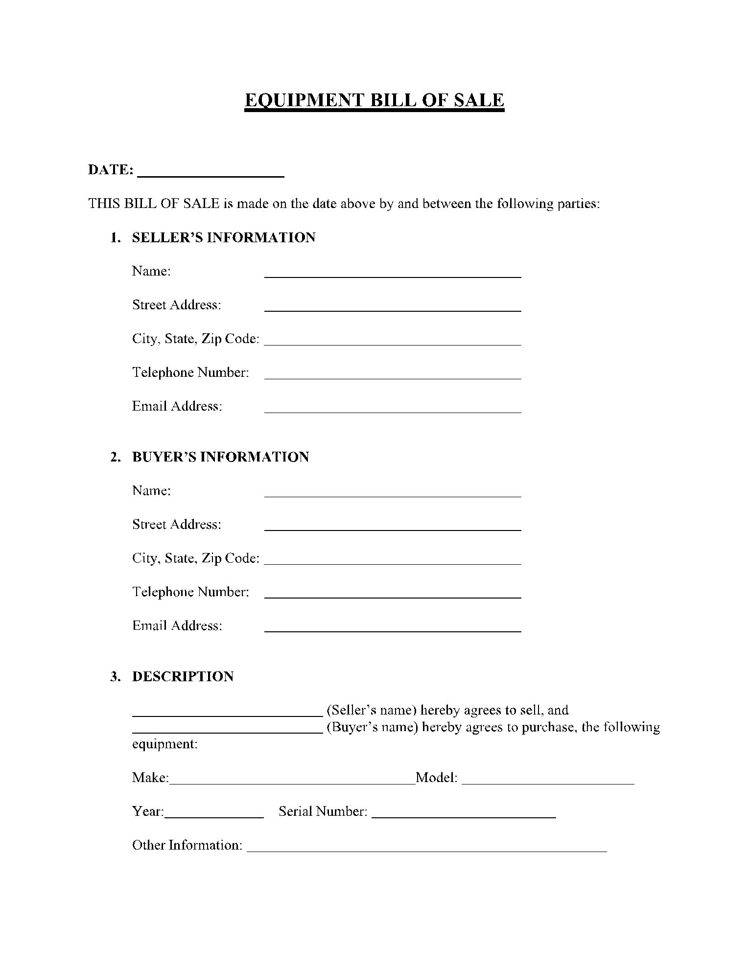 free printable bill of sale document