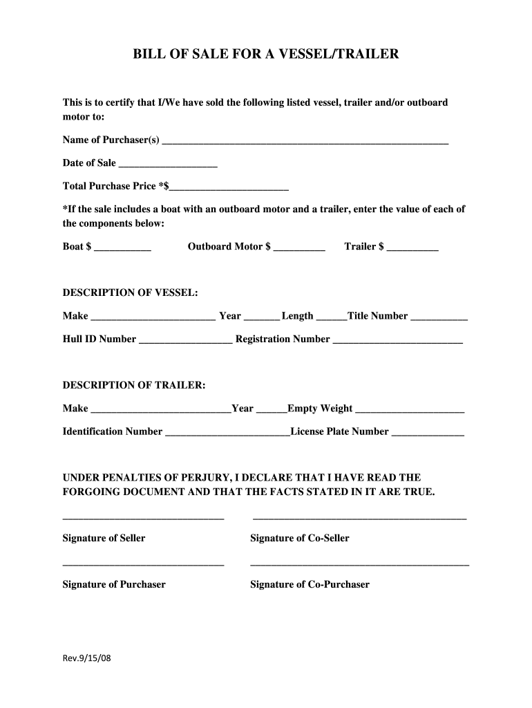 free printable bill of sale for boat and trailer