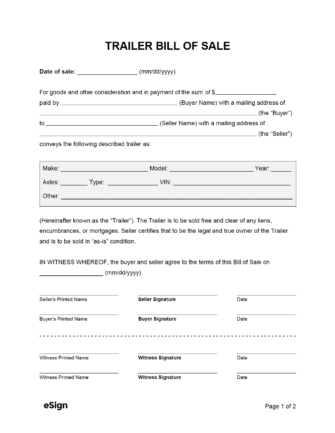free printable bill of sale for boat and trailer