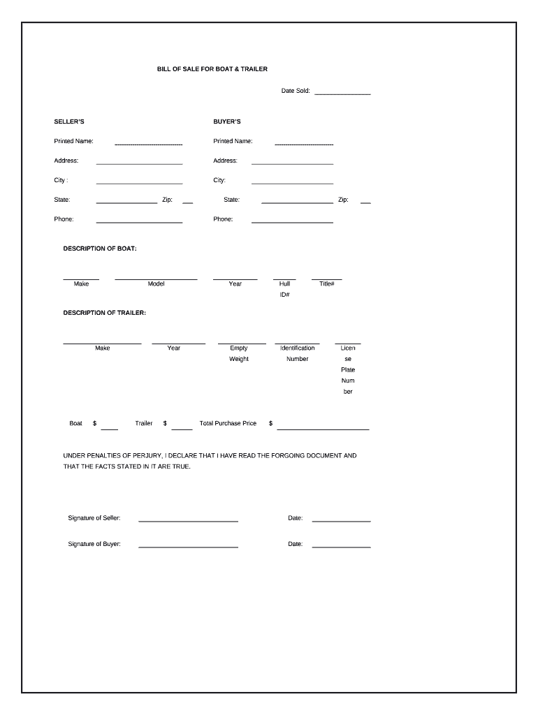 free printable bill of sale for boat and trailer