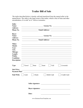 free printable bill of sale for boat and trailer