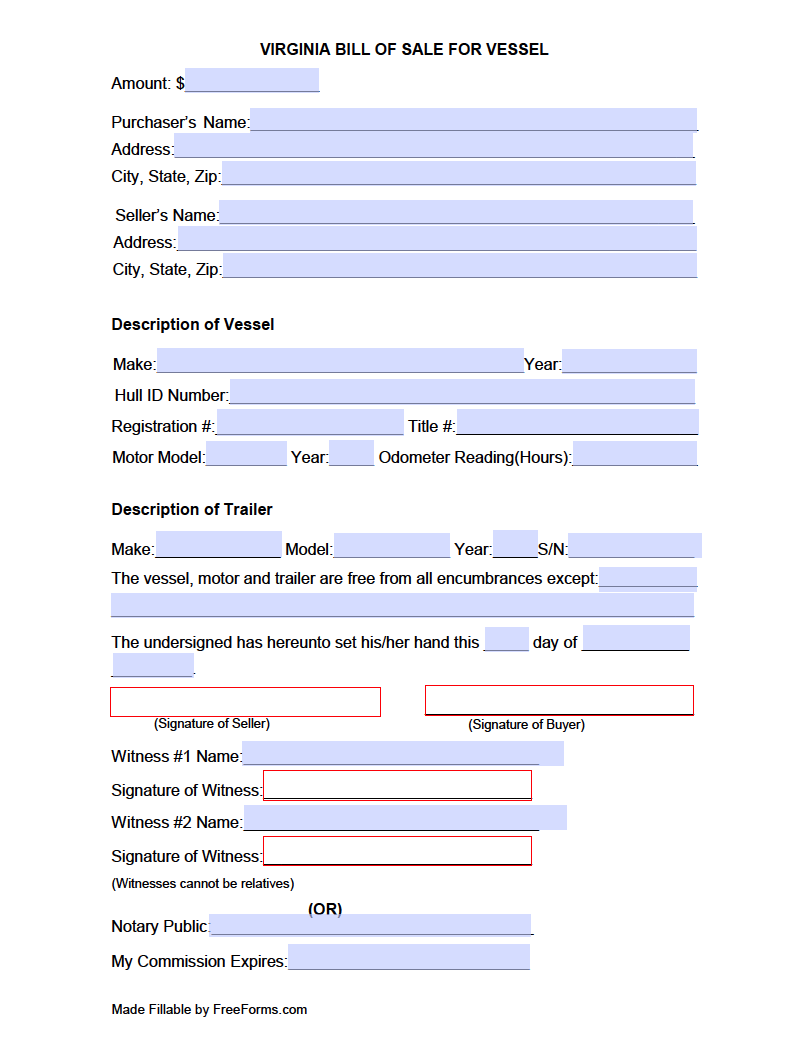 free printable bill of sale for boat and trailer
