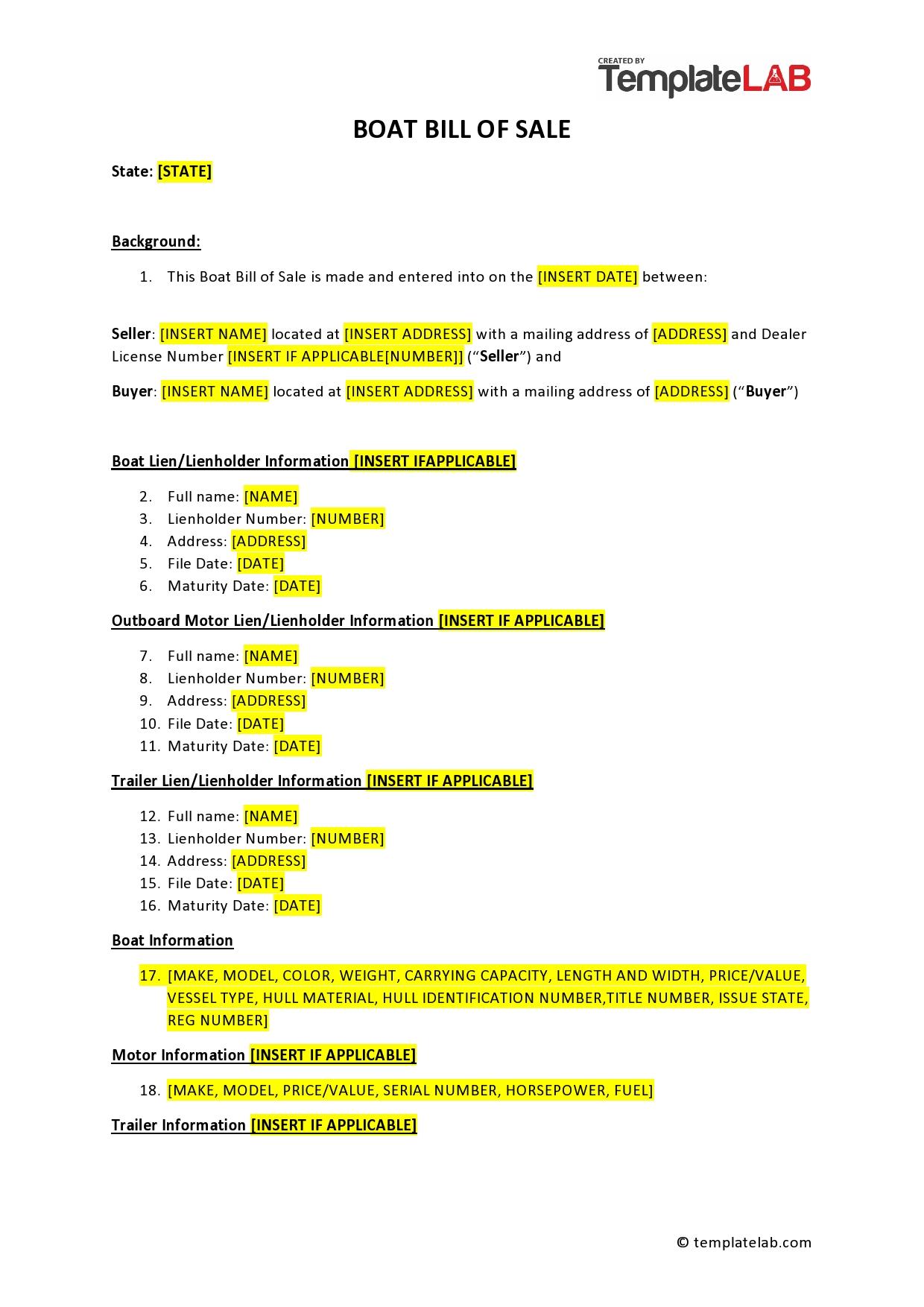 free printable bill of sale for boat and trailer