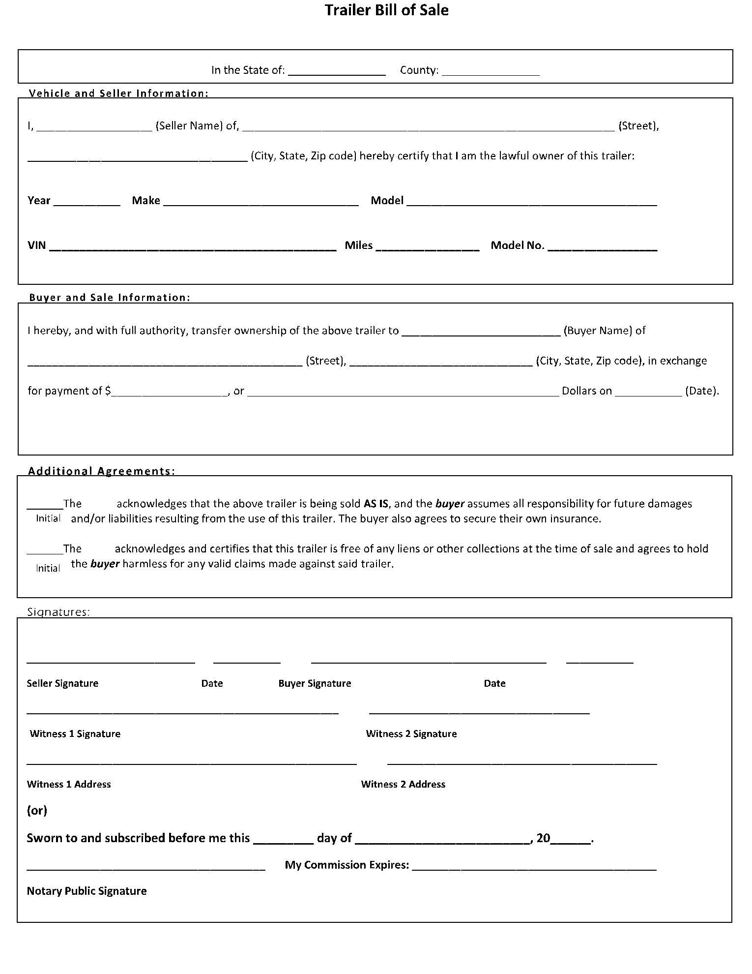 free printable bill of sale for boat and trailer