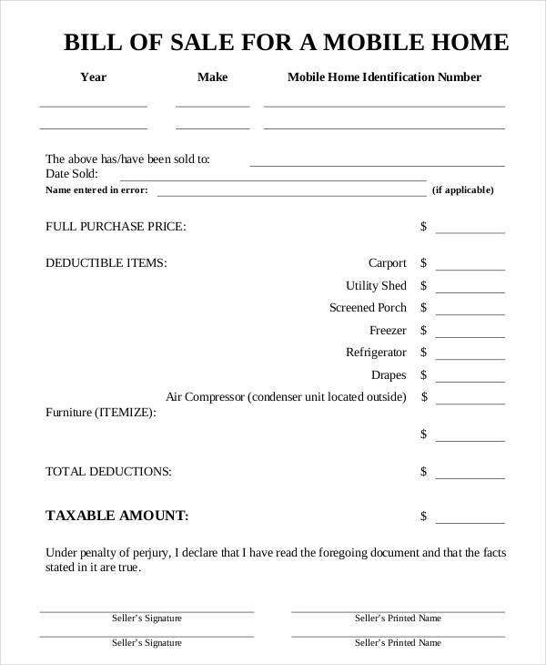 free printable bill of sale for house