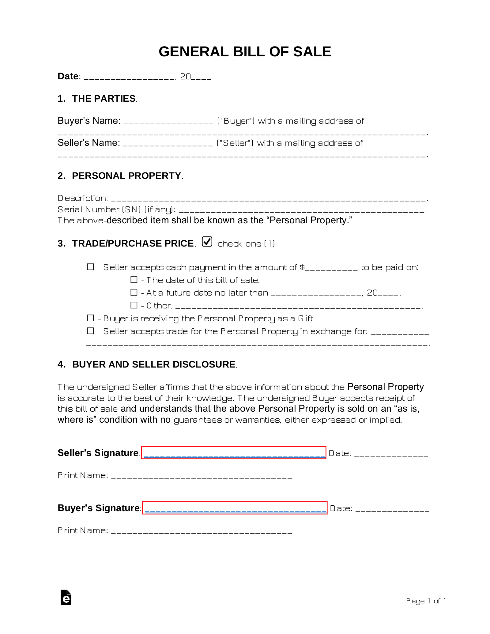 free printable bill of sale for house