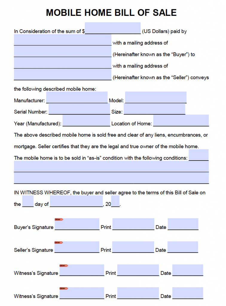 free printable bill of sale for house