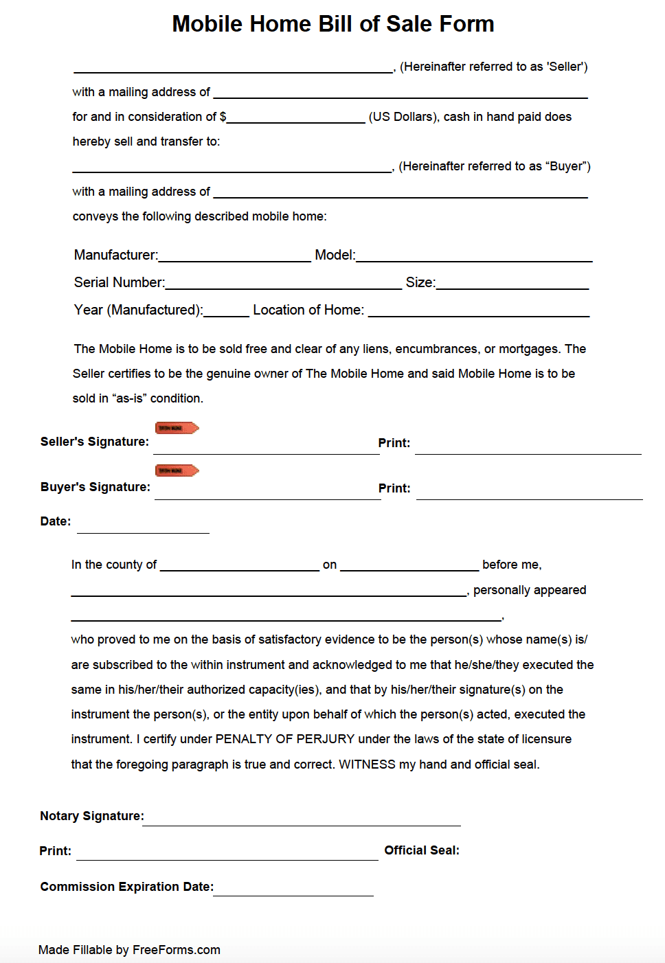free printable bill of sale for house