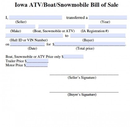 free printable bill of sale for utv