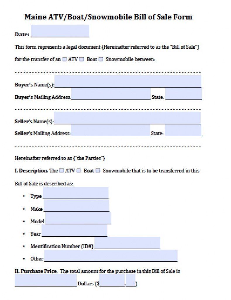 free printable bill of sale for utv