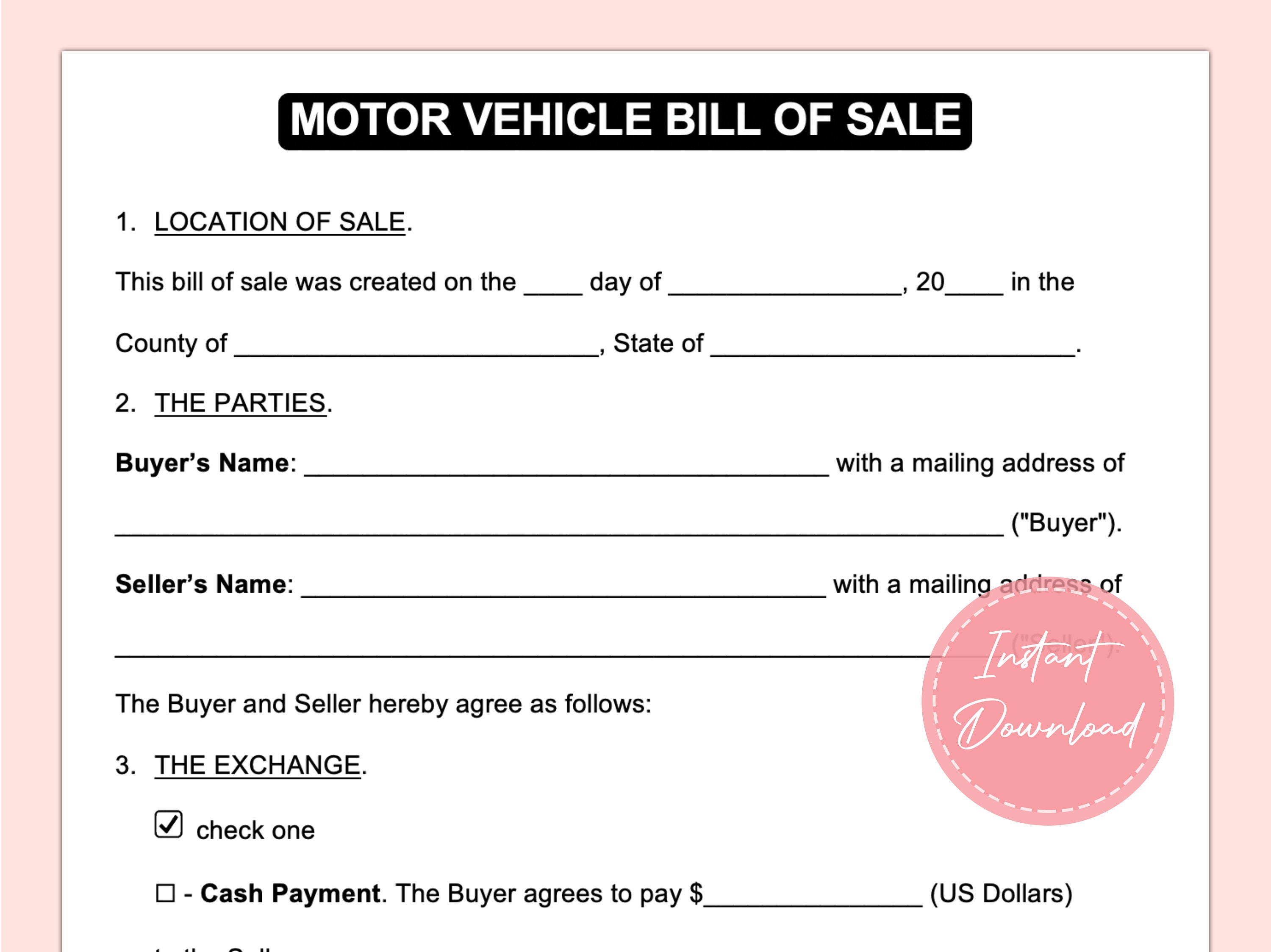 free printable bill of sale for utv