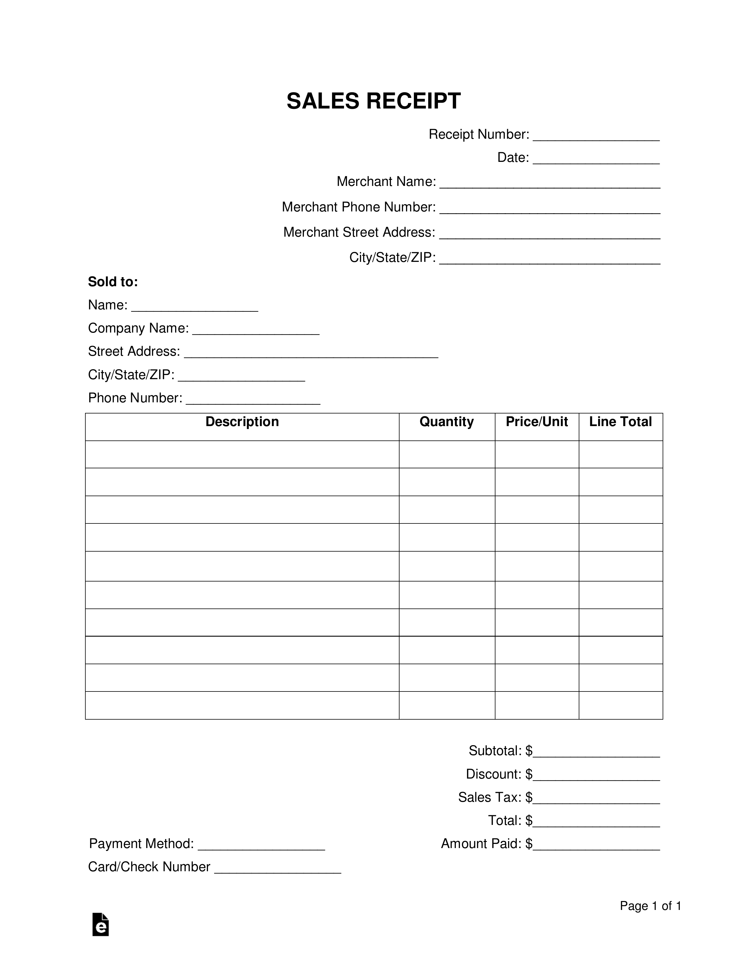 free printable bill of sale receipts