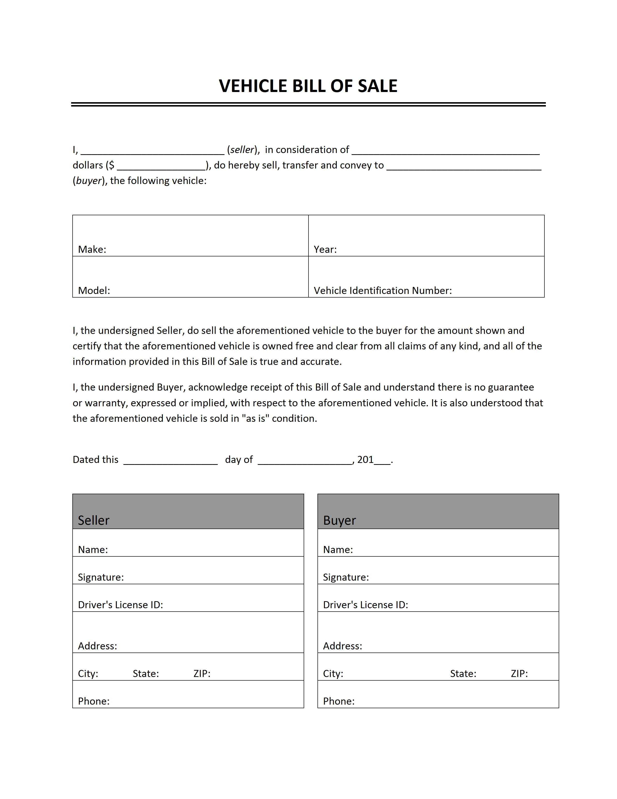 free printable bill of sale receipts