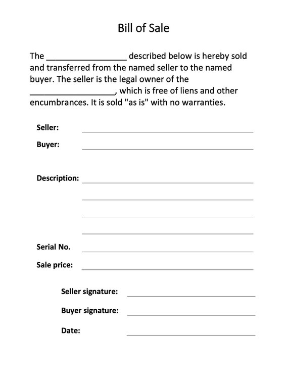 free printable bill of sale receipts