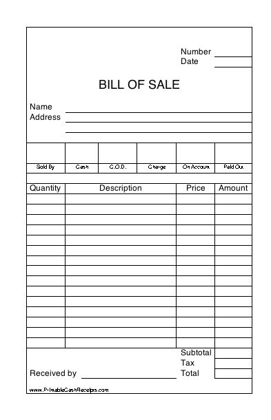 free printable bill of sale receipts