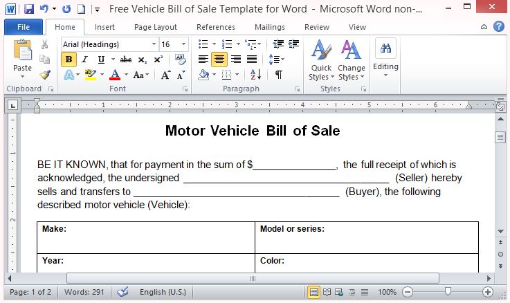 free printable bill of sale receipts