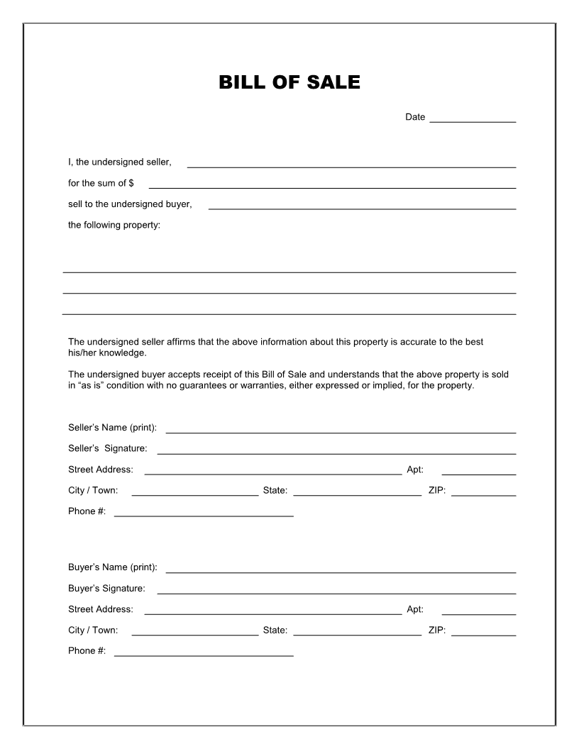 free printable bill of sale receipts