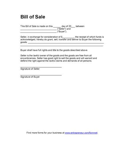 free printable bill of sale receipts