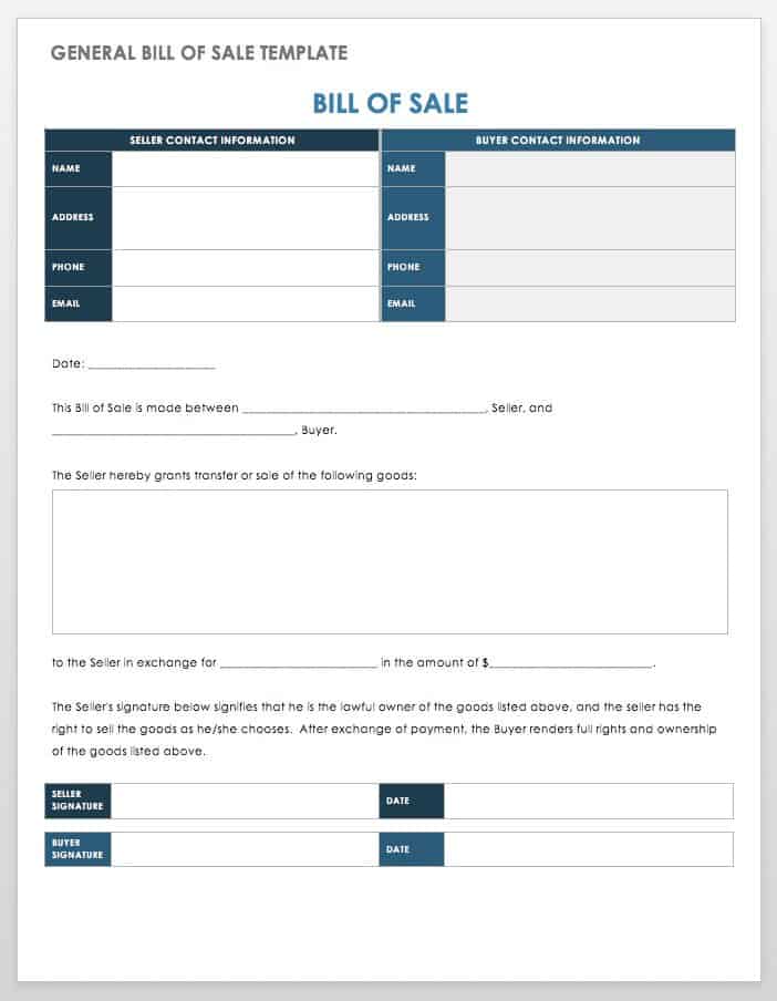 free printable bill of sale templates