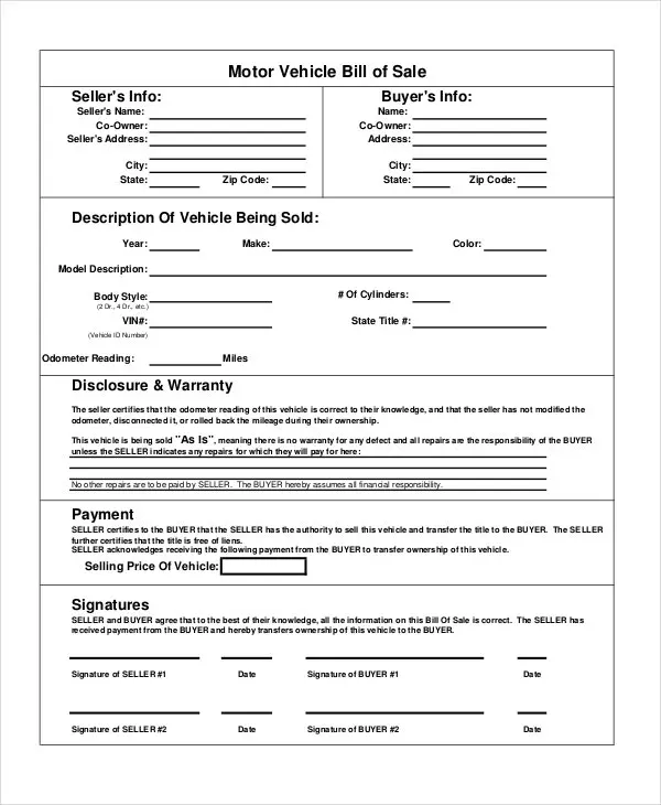 free printable bill of sale templates
