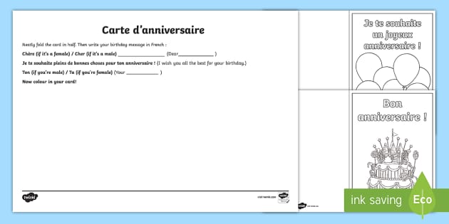 free printable birthday cards in french