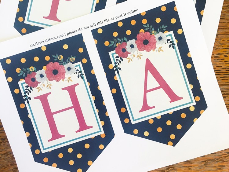 Free Printable Birthday Banner in Navy Blue - Six Clever Sisters