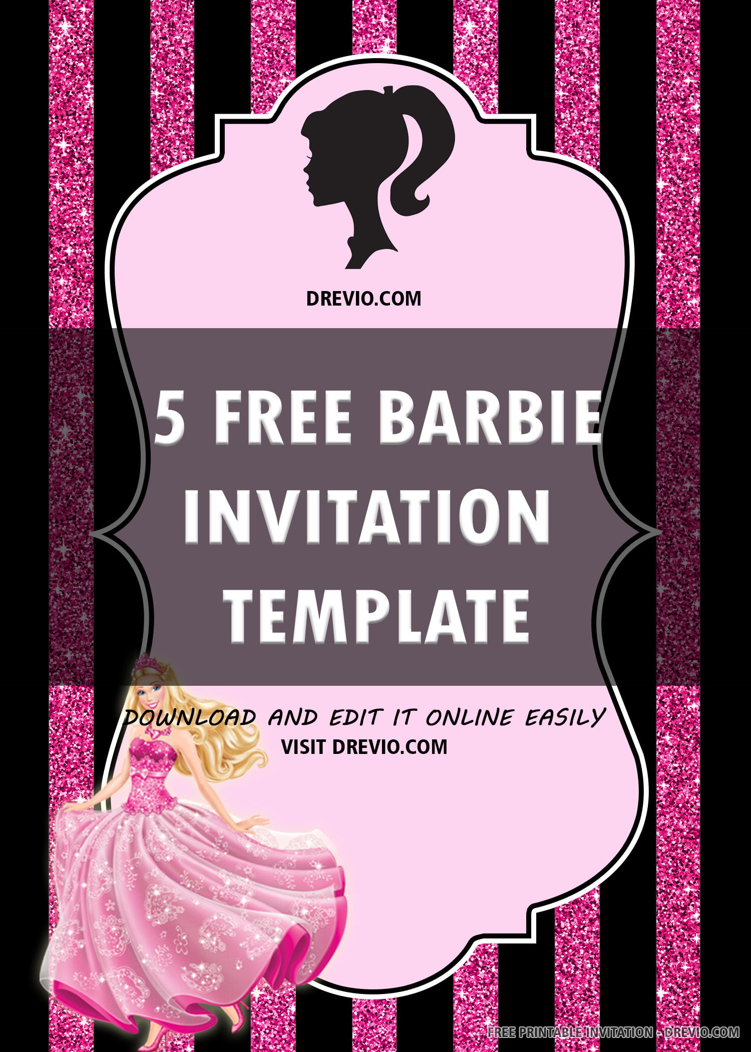 FREE PRINTABLE) Barbie Birthday Invitation Template Drevio
