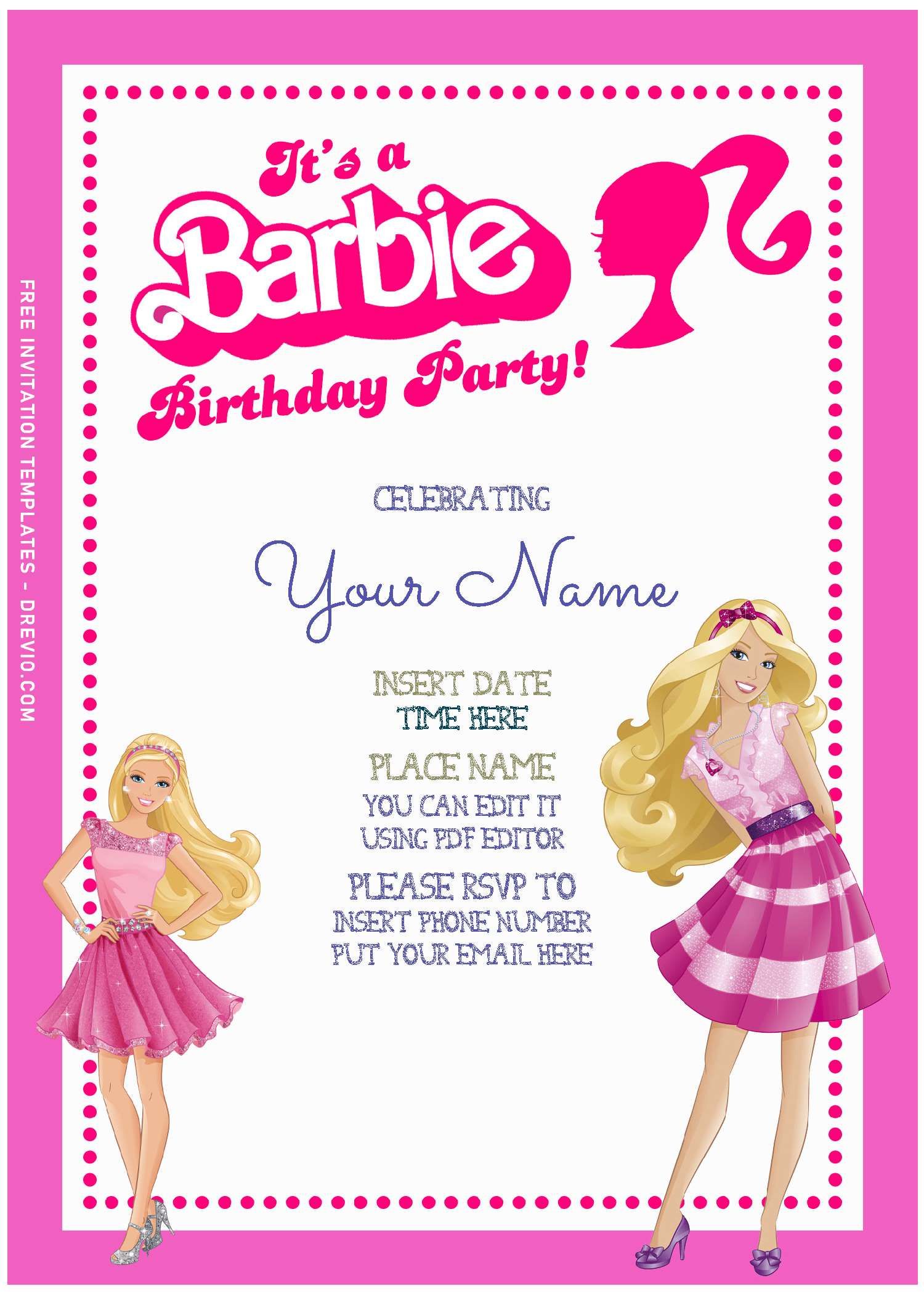 Free Editable PDF) Chic &  Fashionable Barbie Girls Birthday ...