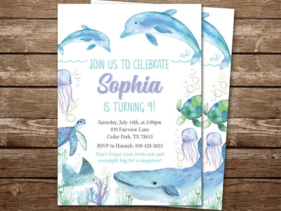 Dolphin Birthday Party Invitation, Dolphins and Under the Sea ...
