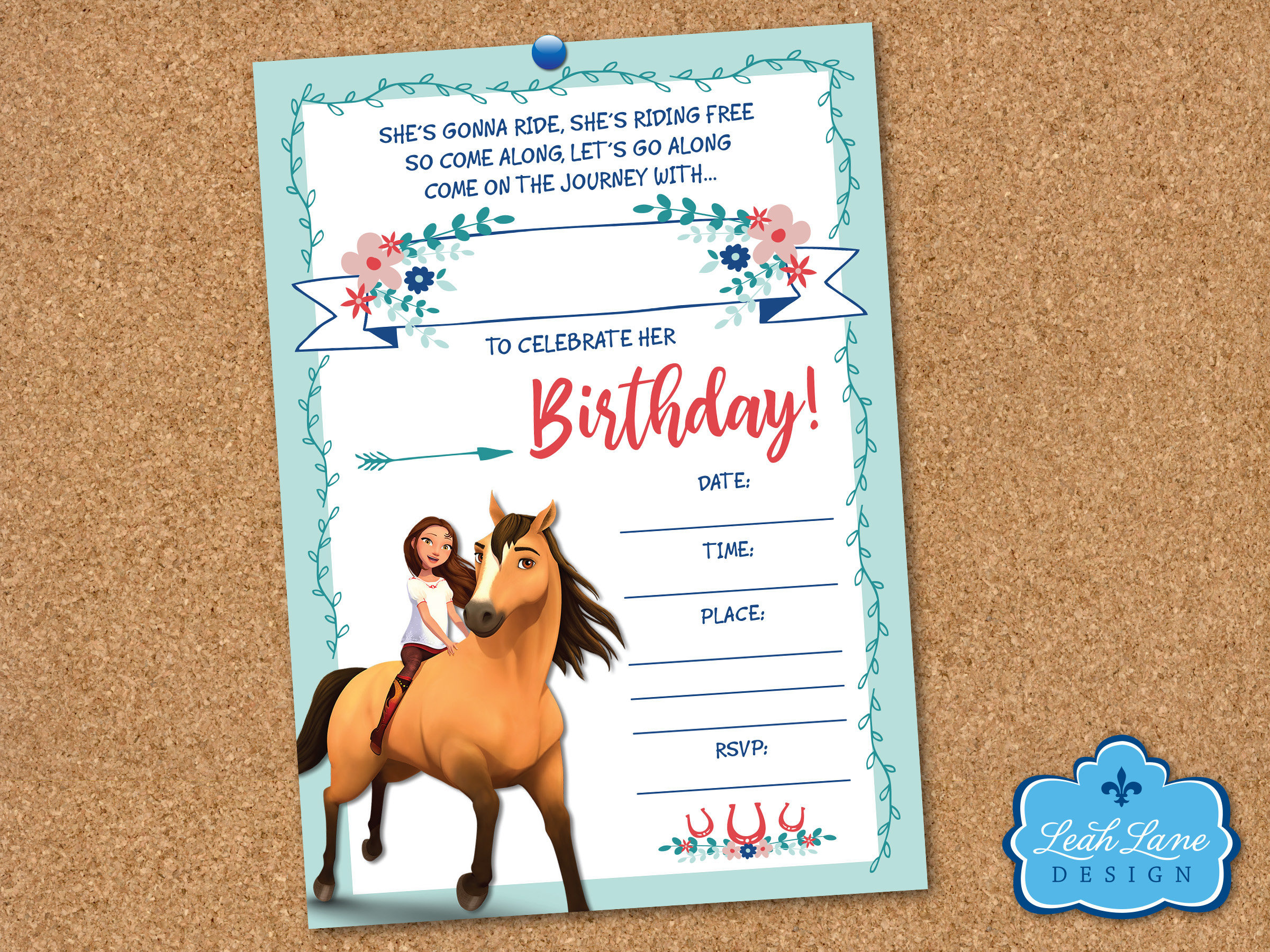 Spirit Riding Free Printable Birthday Party Invitation Horse Party ...
