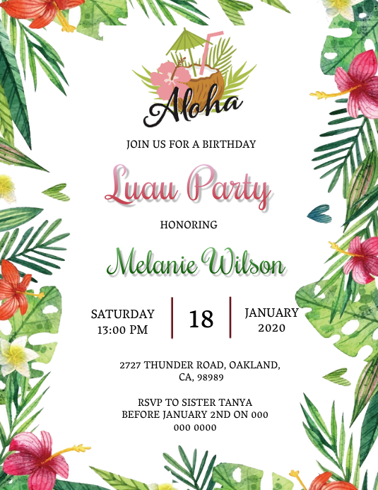 free printable birthday invitations luau