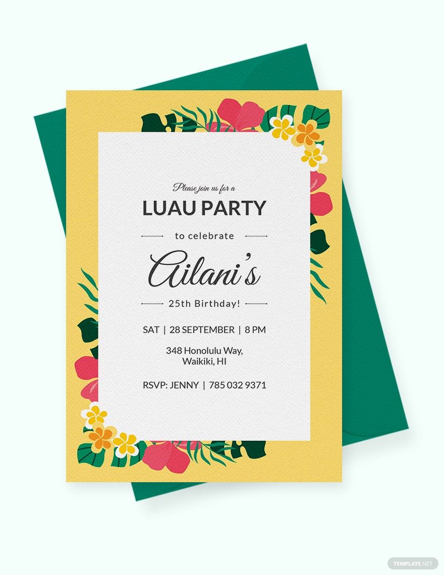 Luau Party Invitation Template in PSD, Publisher, Illustrator ...