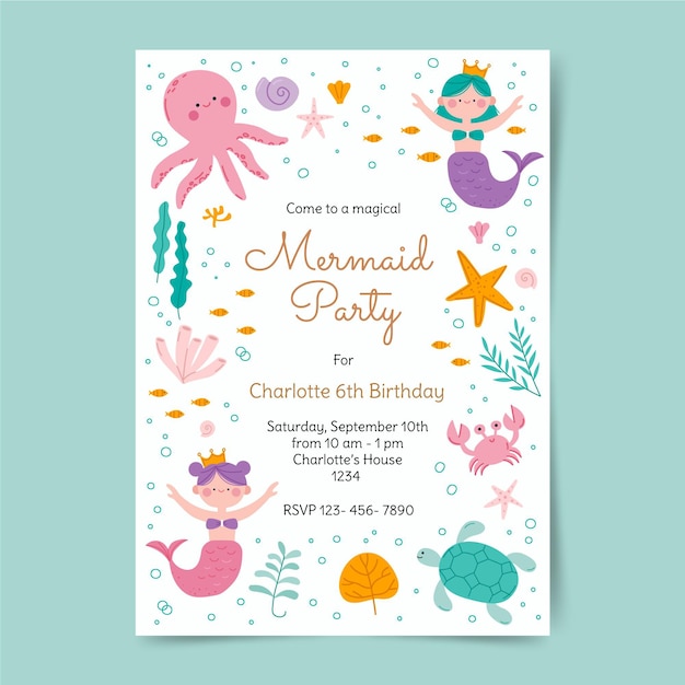 free printable birthday invitations mermaid