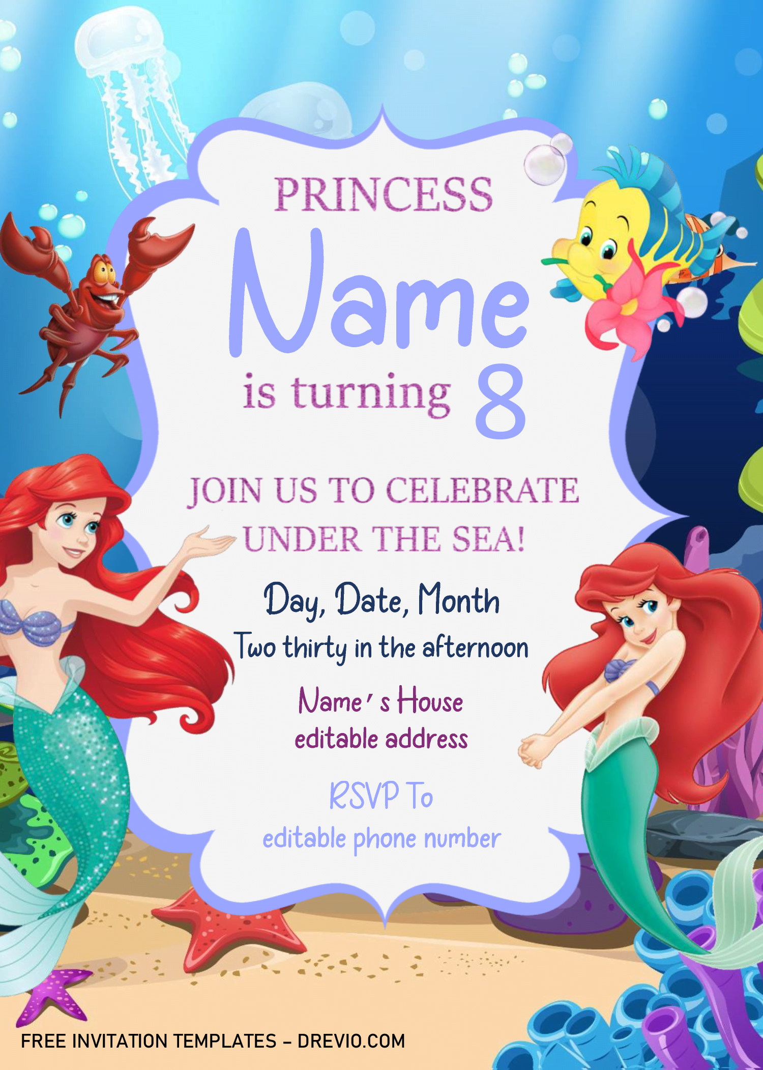 little-mermaid-birthday-invitation-templates-editable-docx-worksheets-library for Free Printable Mermaid Party Invitations Little Mermaid Birthday Invitation Templates - Editable .Docx ... - Worksheets Library for Free Printable Mermaid Party Invitations