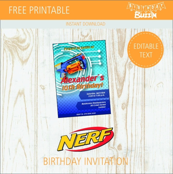 free printable birthday invitations nerf