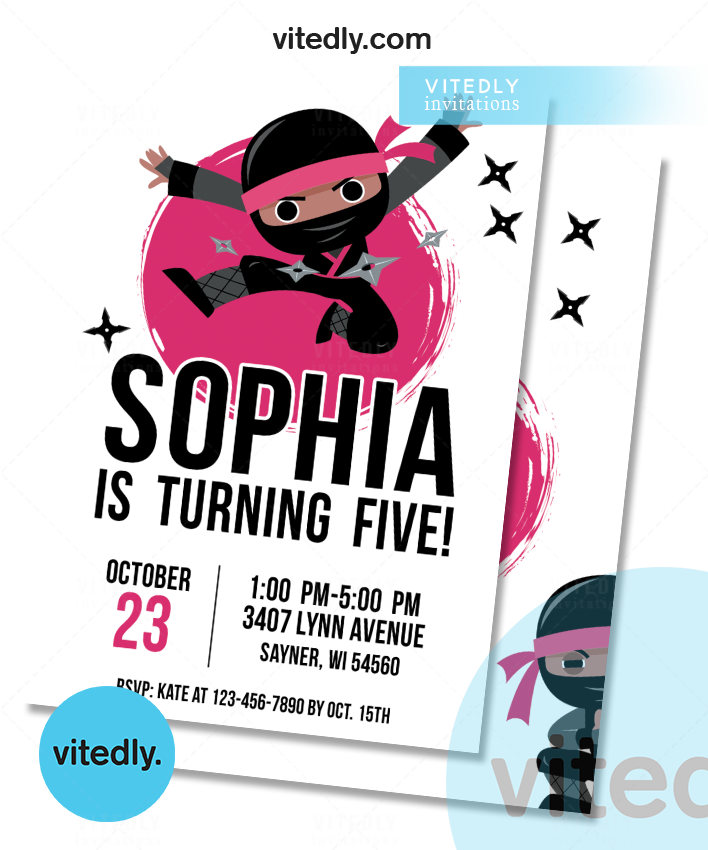 Ninja Girl Birthday Invitation, Girl Ninja Invitation, Girl Ninja ...