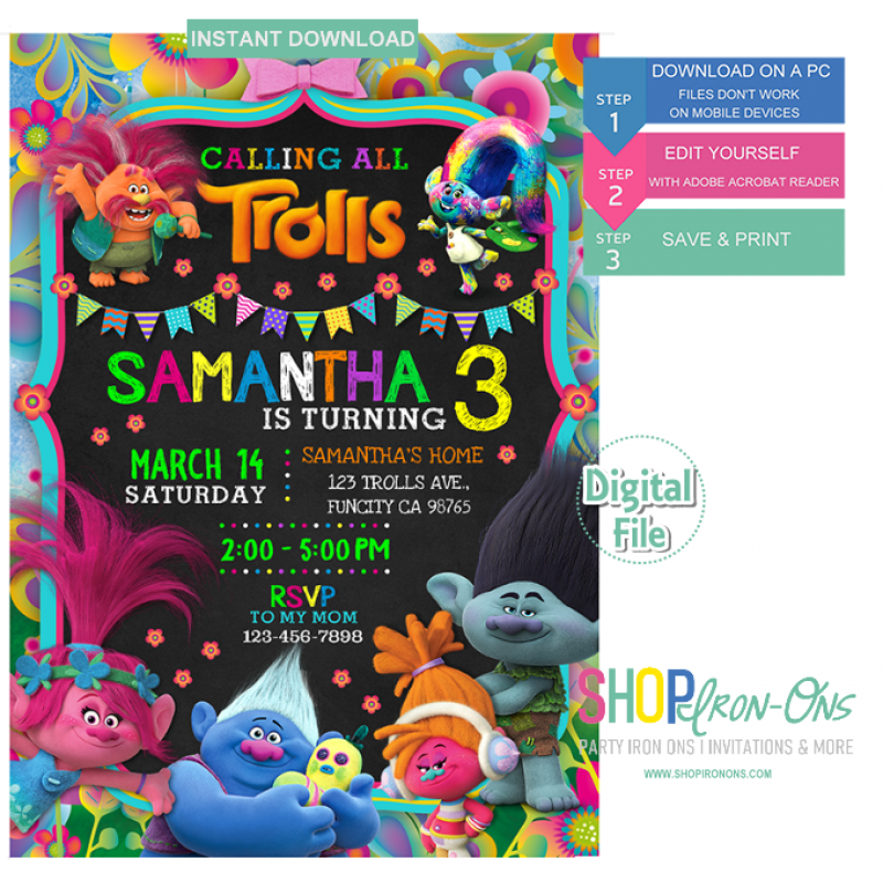 free printable birthday invitations trolls