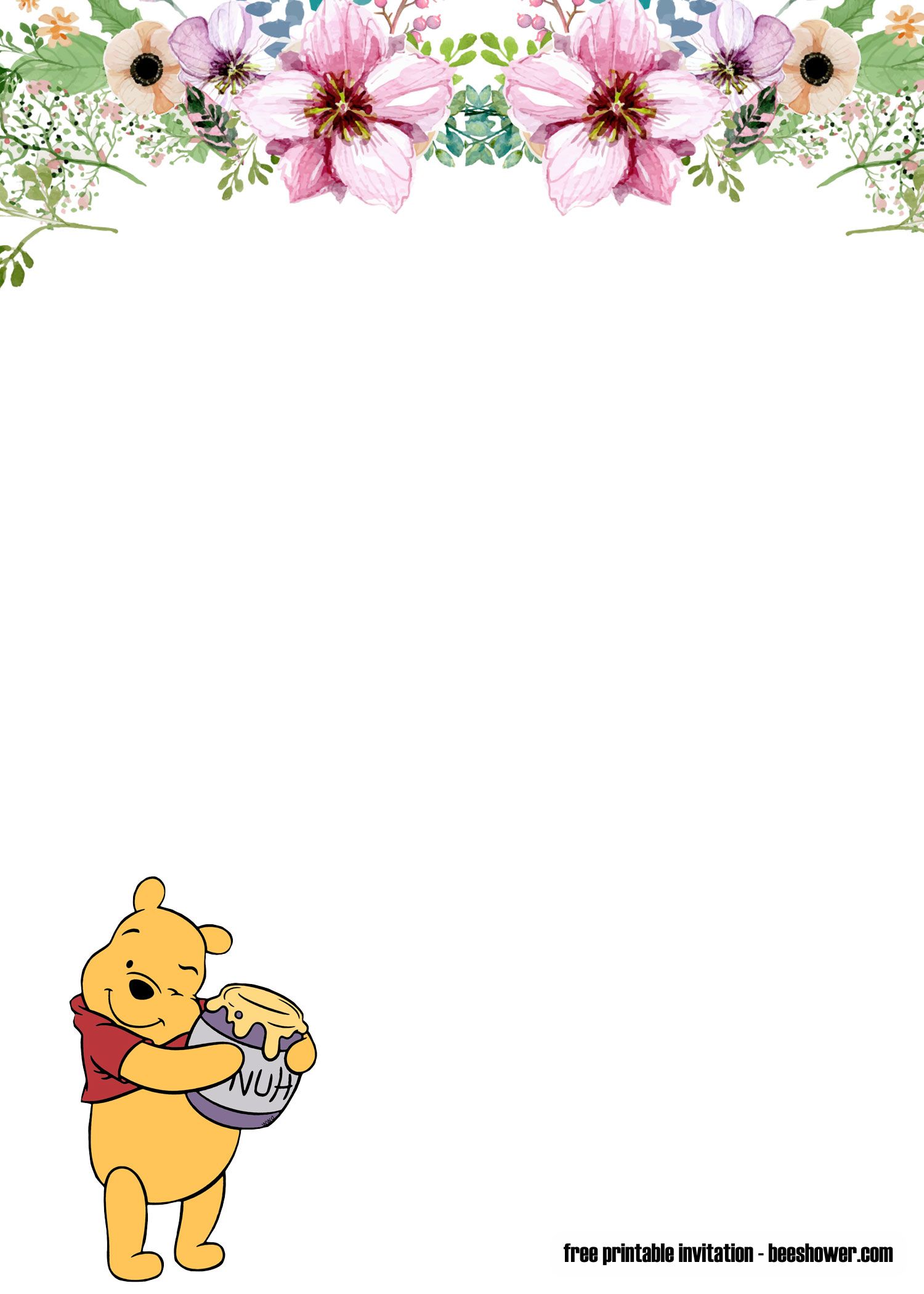 FREE Classic Winnie the Pooh Baby Shower Invitations | Beeshower