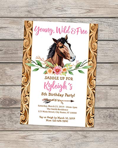 Amazon.com: Horse Birthday Invitation, Young Wild And Free Boho ...